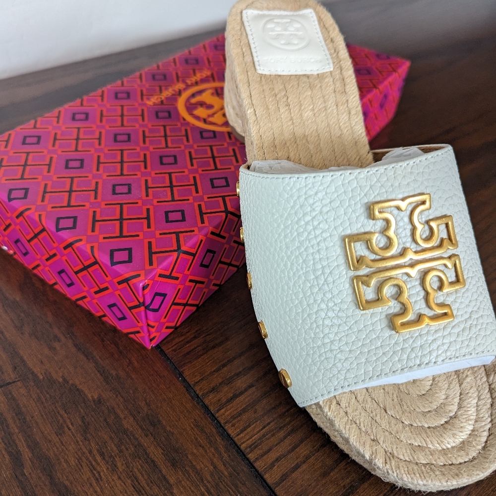 Tory Burch Britten Espadrille Slide Smooth Leather, New Ivory